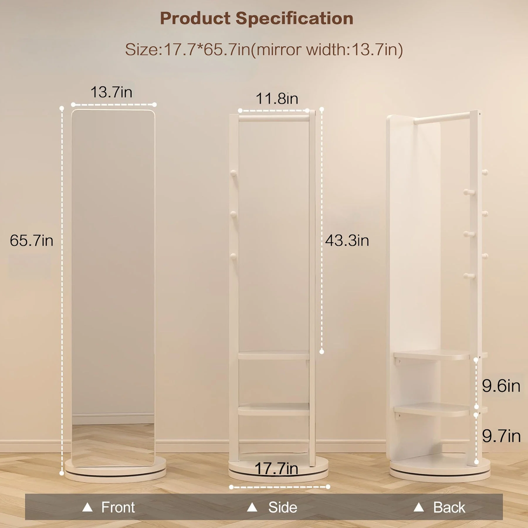 Full-Length Mirror on Rubber Wood Frame 65.7 x 17.7 Inches Ideal for Dressing Rooms and Living Spaces for Versatile Use - Image 4