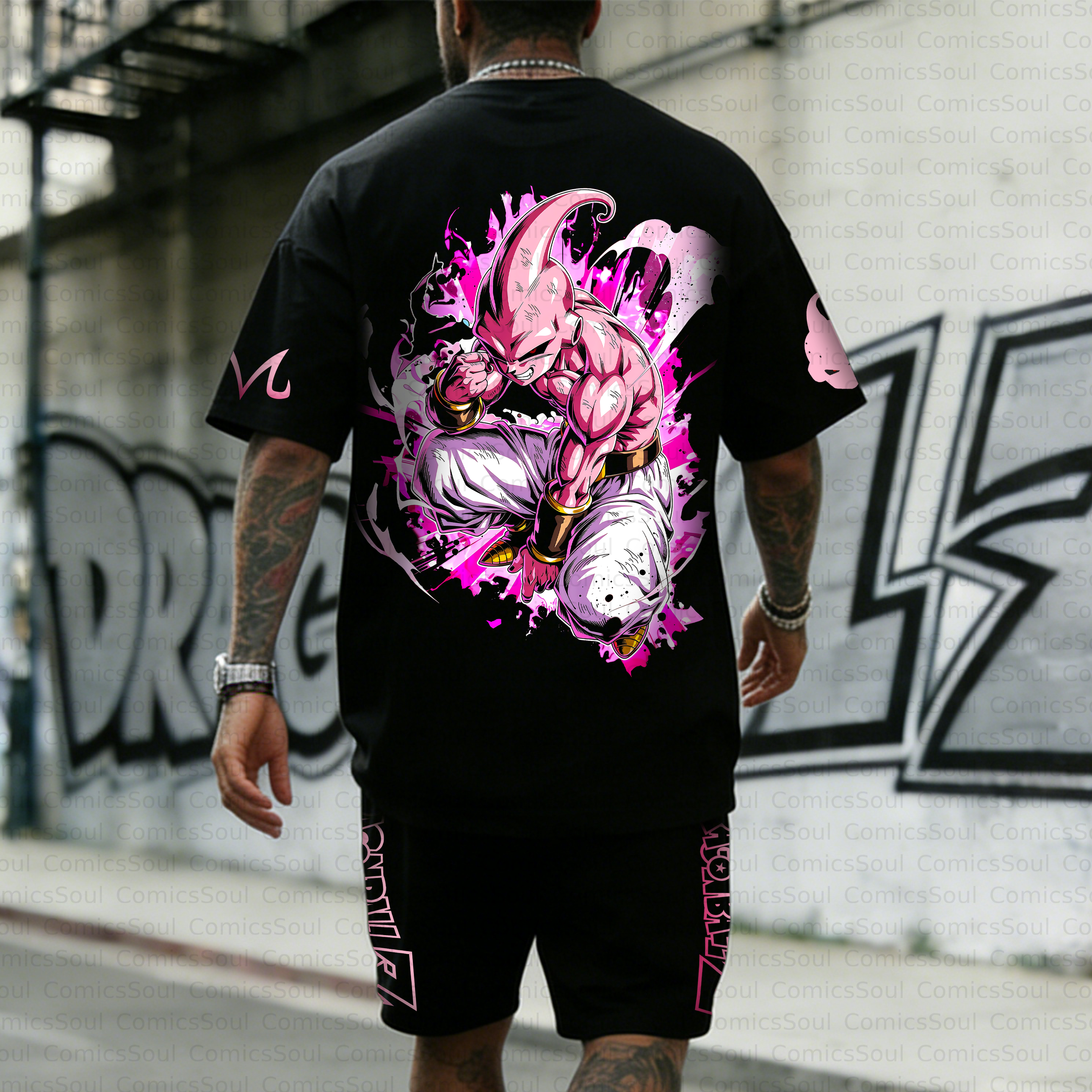 Unisex Anime Inspired Vintage T-shirt& Shorts 2 Pieces Set