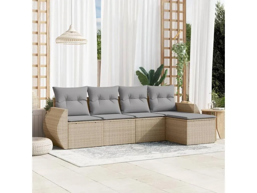 Juego de sofás jardín con cojines 5 pzas ratán sintético beige ktip95162