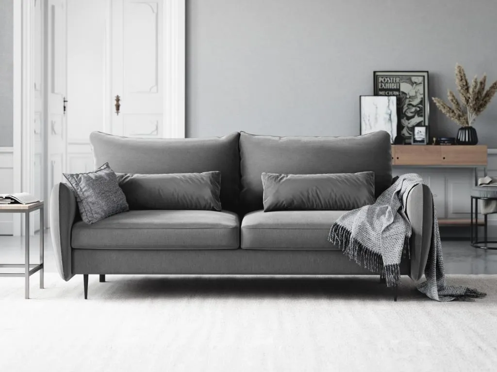 Banakdecoracion - Sofá cama con baúl de almacenaje Banakdecoracion 3 plazas de terciopelo gris claro - 222x105x90cm ZAMP44609