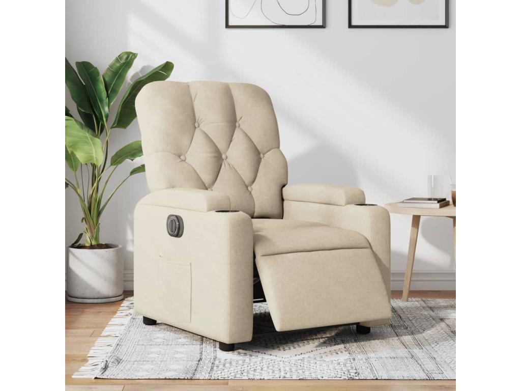 Sillón reclinable eléctrico de tela crema