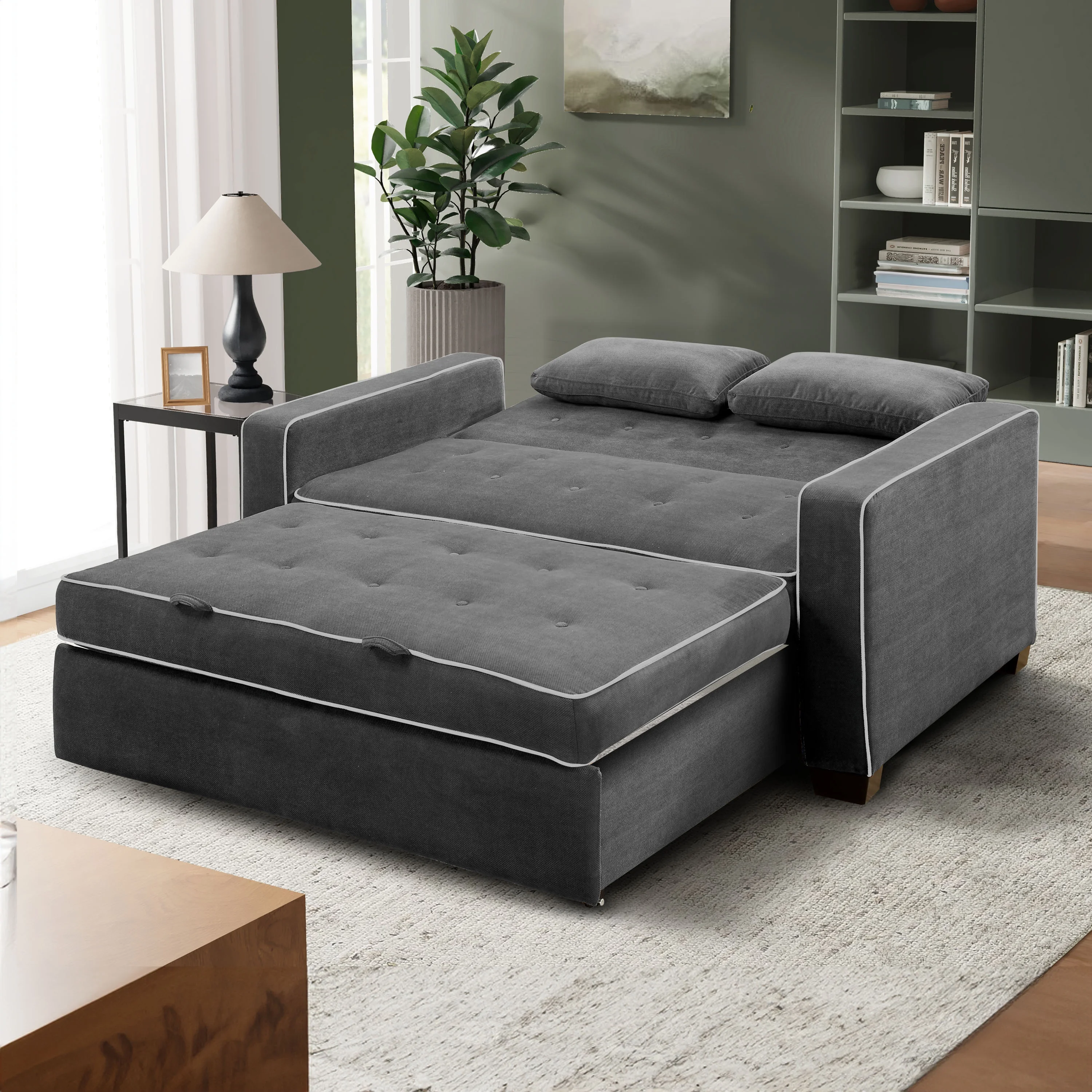 Serta Dream Convertibles Monroe Modern Polyester Convertible Queen Sofa Bed with Pillows Grey - Image 20