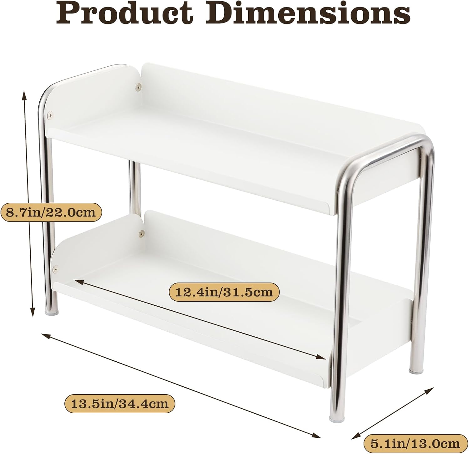 MOZIMABOX Cabinet Organizer Shelf, 2 Tier Kitchen Spice Rack Countertop Shelf Organizer, Stainless Steel Kitchen Storage Countertop Storage Shelf Container, (L, White)