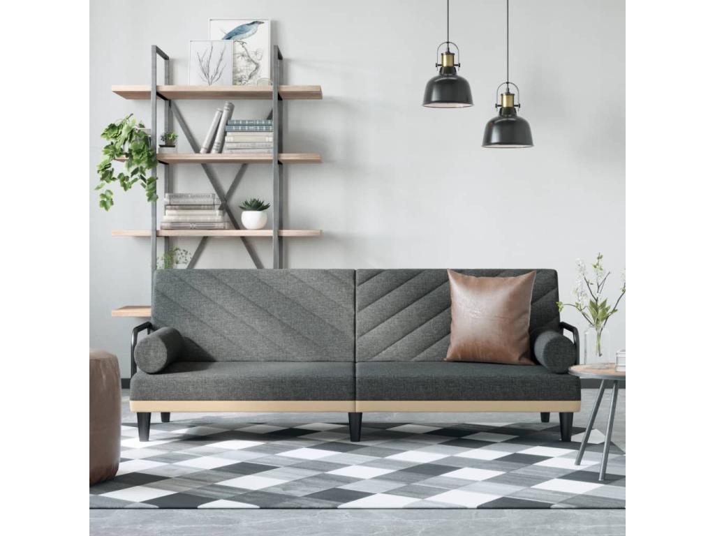 Sofá cama con reposabrazos tela gris oscuro