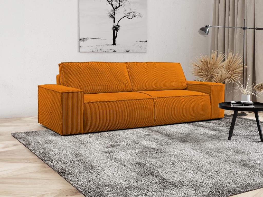 Sofá cama de 4 plazas de pana color naranja claro Decopractico 72926VKRQ