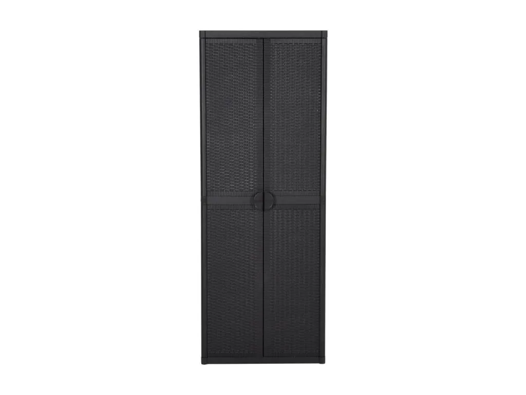 Armario de almacenaje de jardín ratán PP negro 65x45x172 cm 96057pxao