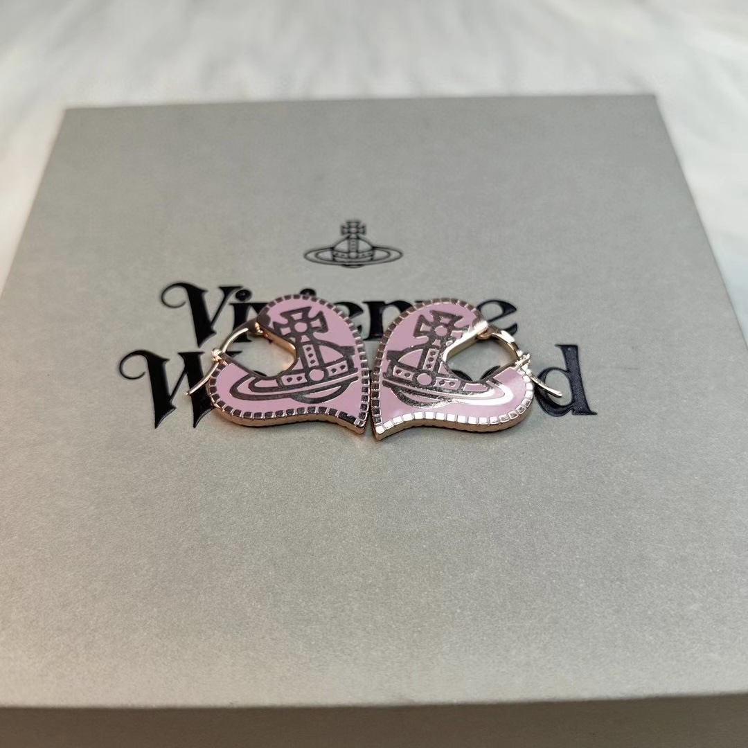 Vivienne Westwood Personality Pink Love Heart Earrings - Original Replica Club