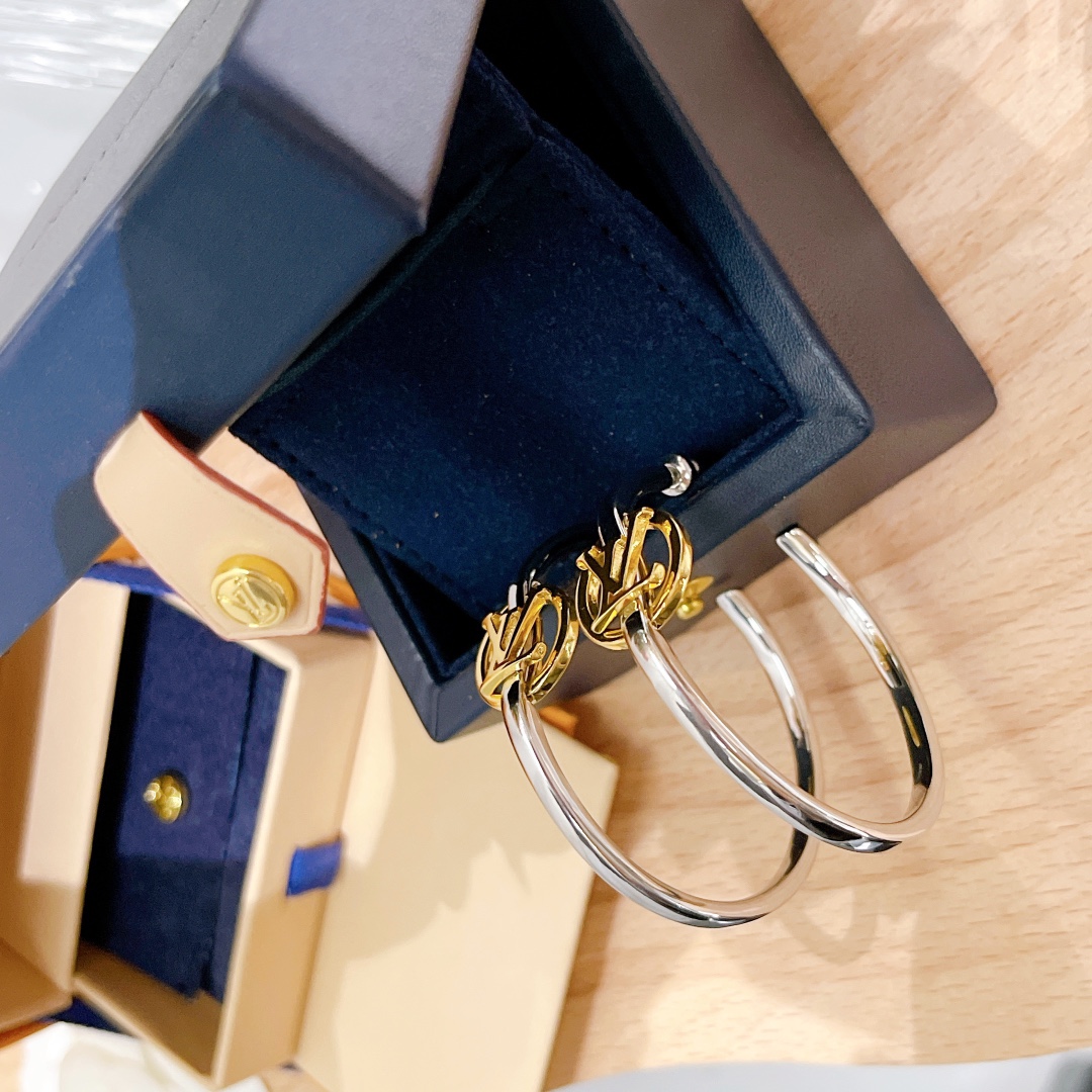 Louis Vuitton Large Half Mixed Metal Color Hoop Earrings - Original Replica Club