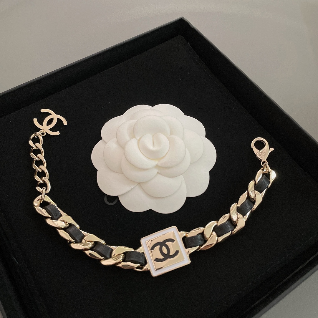 Chanel Leather Gold Chain Bracelet Choker Necklace - Original Replica Club