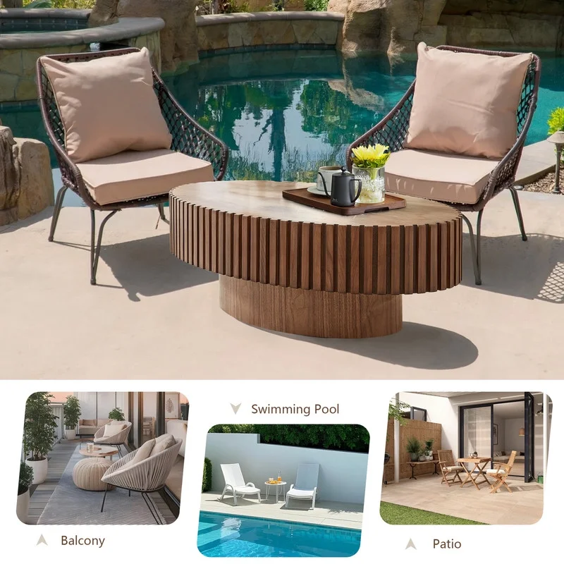 FFH 43.7 inch Oval Coffee Table for Living Room,Handcraft Rustic Corner Coffee Table Nature Wood Relief Sturdy Pedestal for Apartmen,Side Table Centre Table,Nature Wood - Image 82