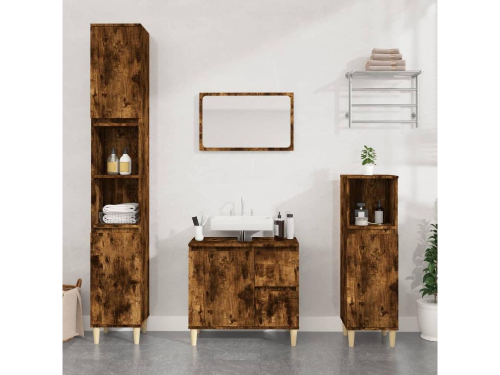 Armario de baño madera contrachapada roble ahumado 30x30x190 cm