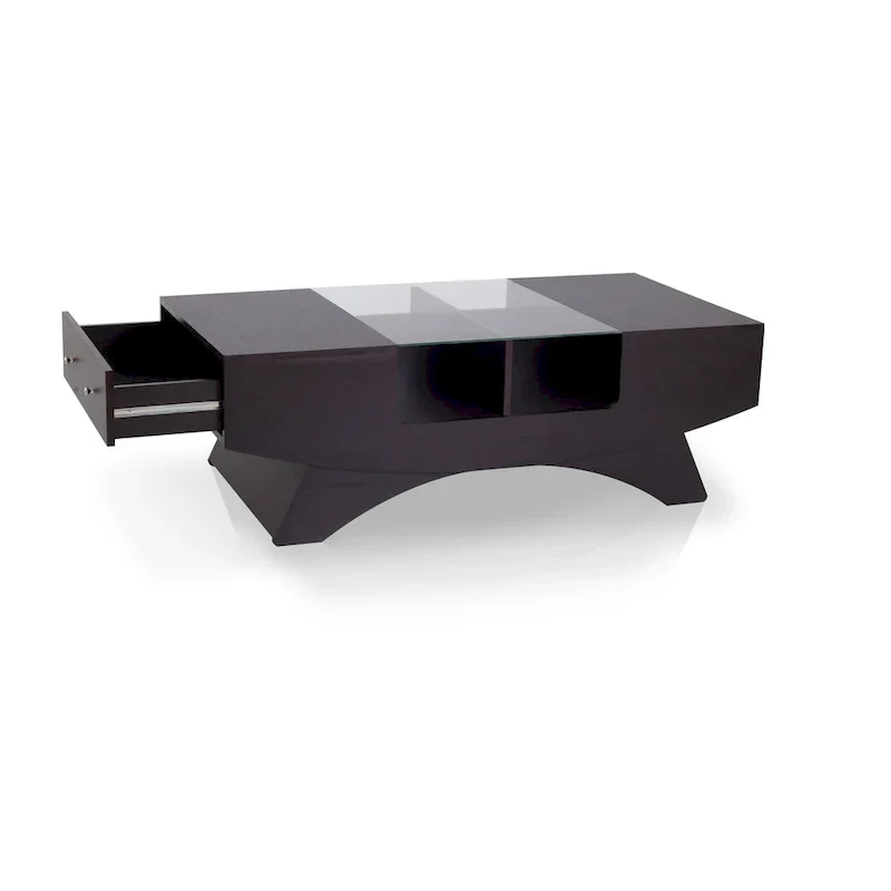 Angelic Contemporary Storage Coffee Table with Glass Insert by Furniture of America