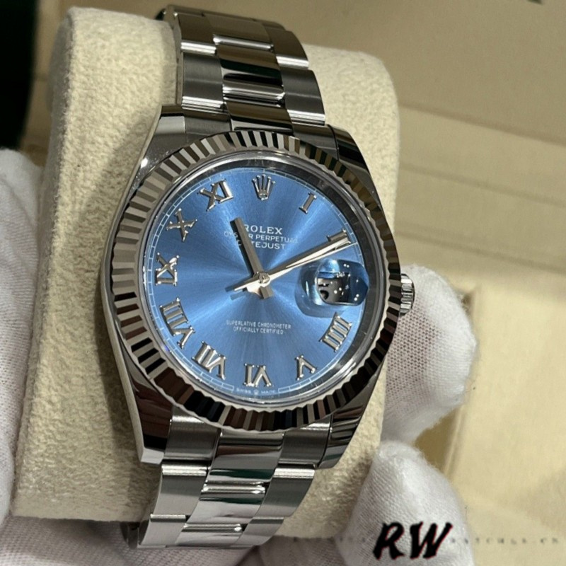 Rolex Datejust 126334 Fluted Bezel Blue Roman Numeral Dial 41MM Mens Replica Watch
