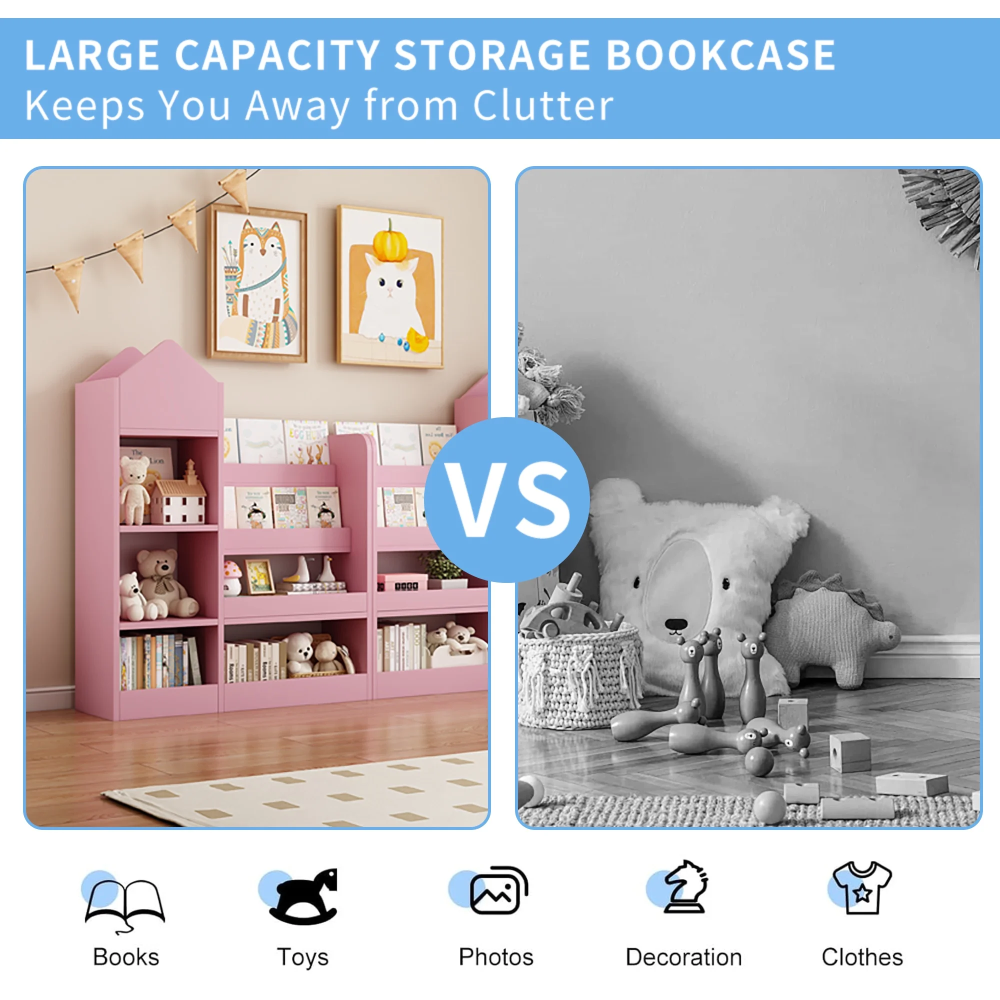 PAPROOS Kids Bookshelf, Wooden Kids Bookcase with Toy Storage Organizer Cabinet, Children Multi Shelf Cubby for Classroom, Kids Bedroom, Nursery, Wood - Image 13