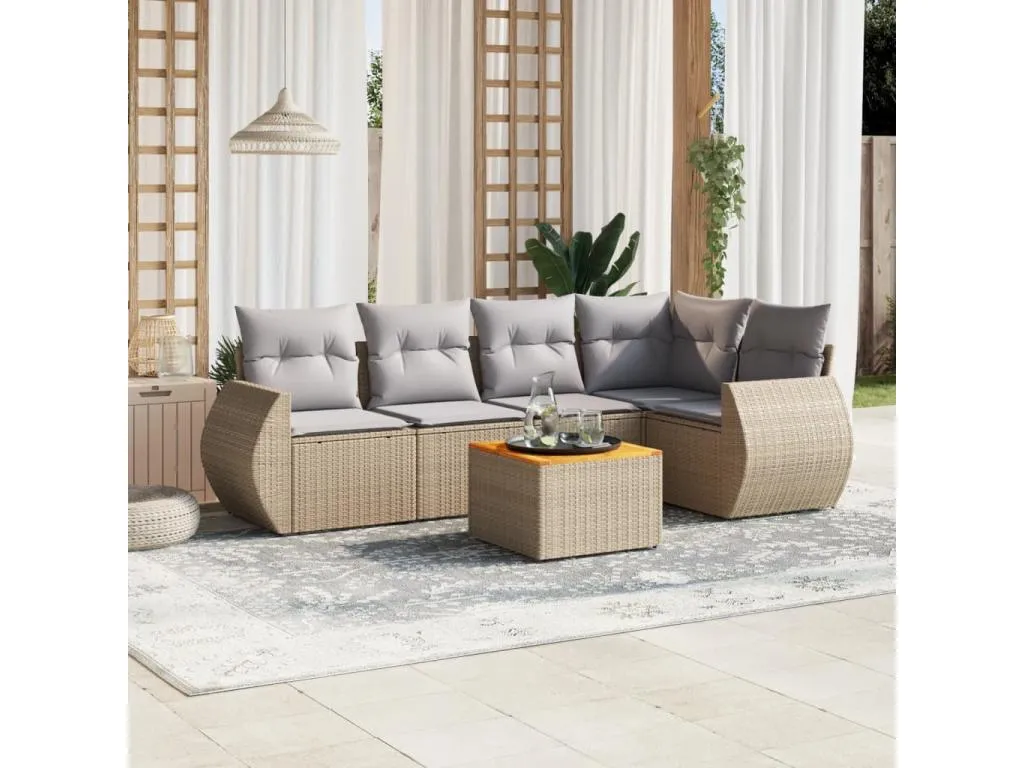 Juego de sofás jardín con cojines 6 piezas ratán sintético beige
