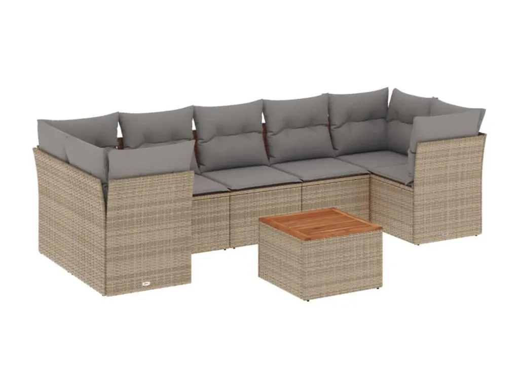 Juego de sofás de jardín 8 piezas con cojines en ratán PE beige GS3513951