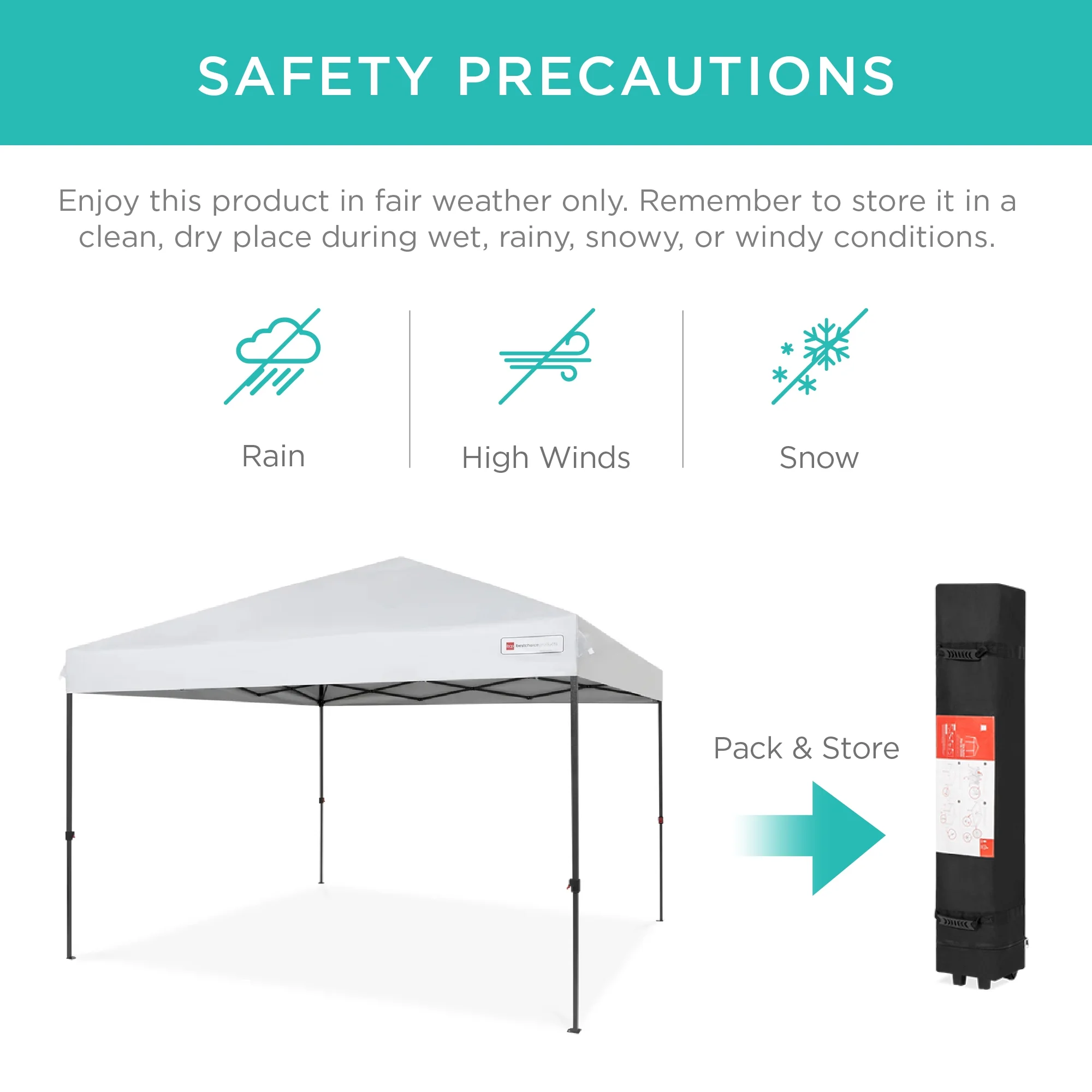 Best Choice Products 10x10ft Easy Setup Pop Up Canopy w/ 1-Button Setup, Wheeled Case, 4 Weight Bags - White - Image 10
