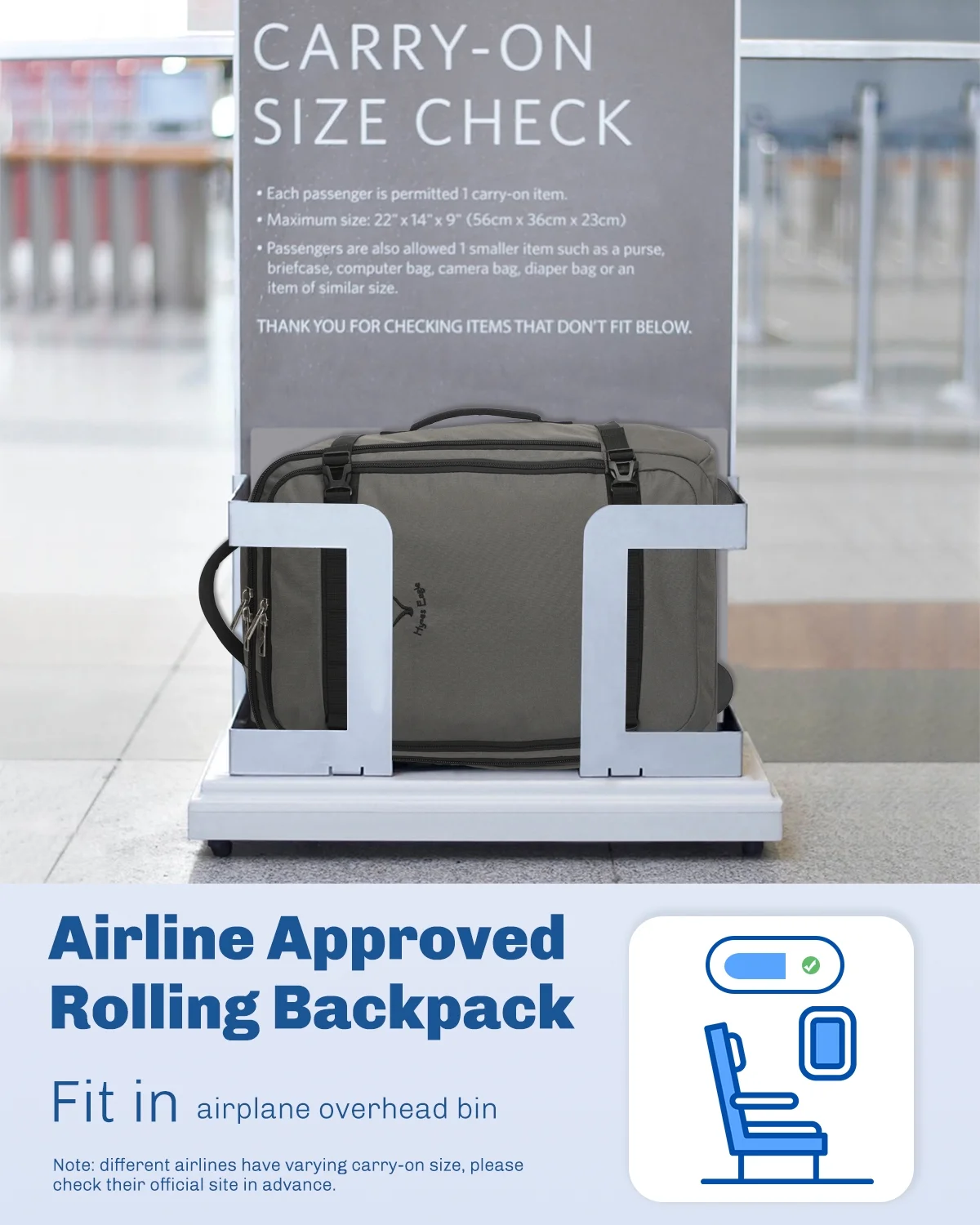 Hynes Eagle 22" Hybrid Carry-On Luggage, Softside Rolling Backpack, Grey - Image 12