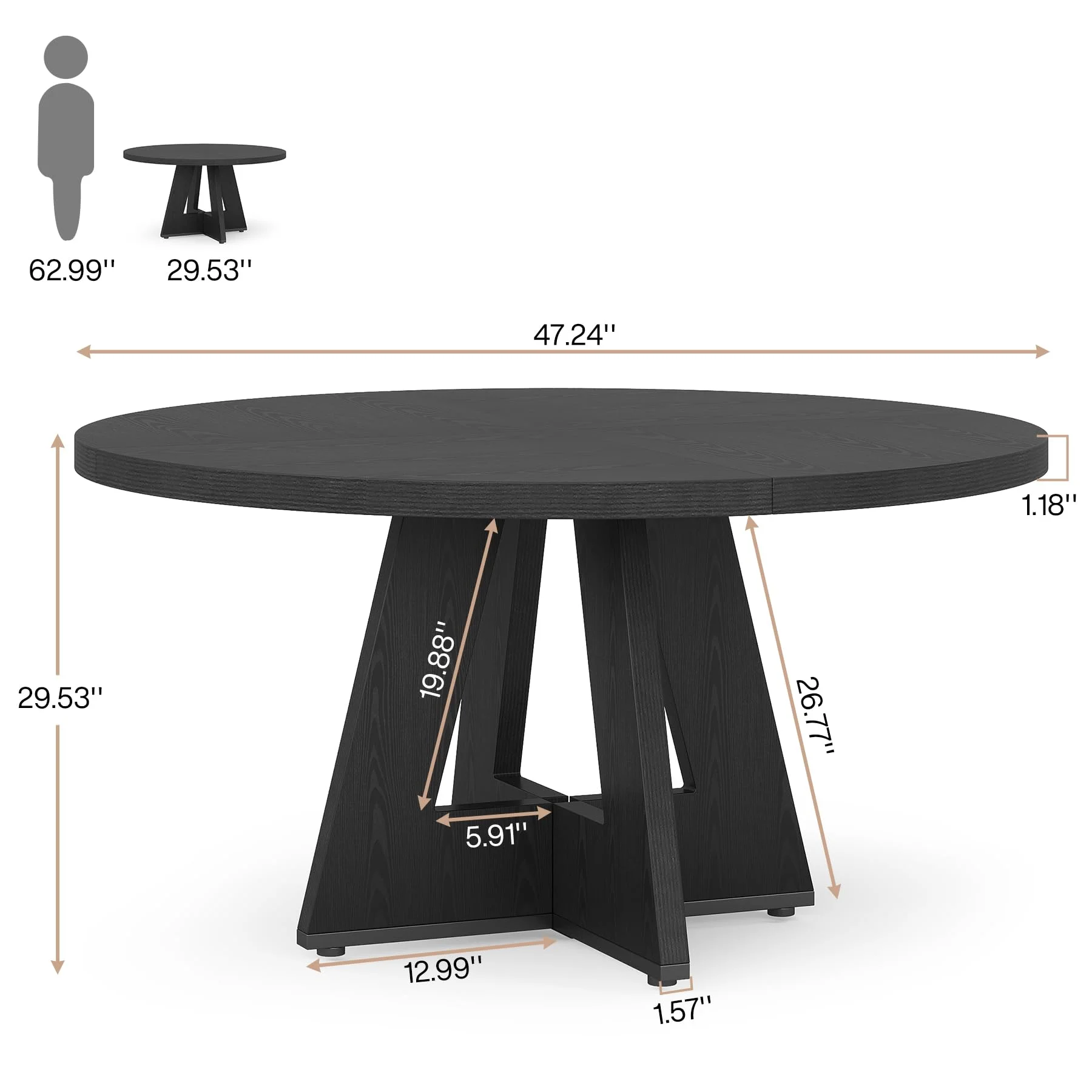 Tribesigns Round Dining Table for 4, Grey Kitchen Table 47 Inch Farmhouse Wood Kitchen Dinning Table for Kitchen Living Room - Image 12
