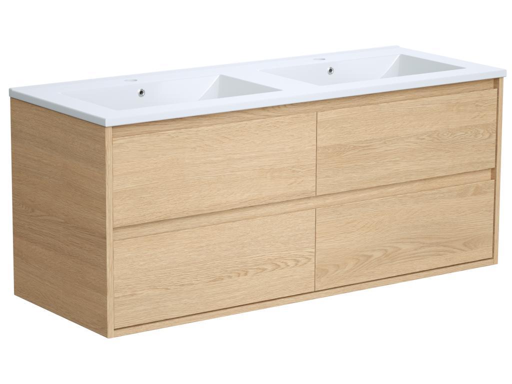 Mueble de baño suspendido con lavabo encastrable - Chapado roble - 120 cm - MILIPAM