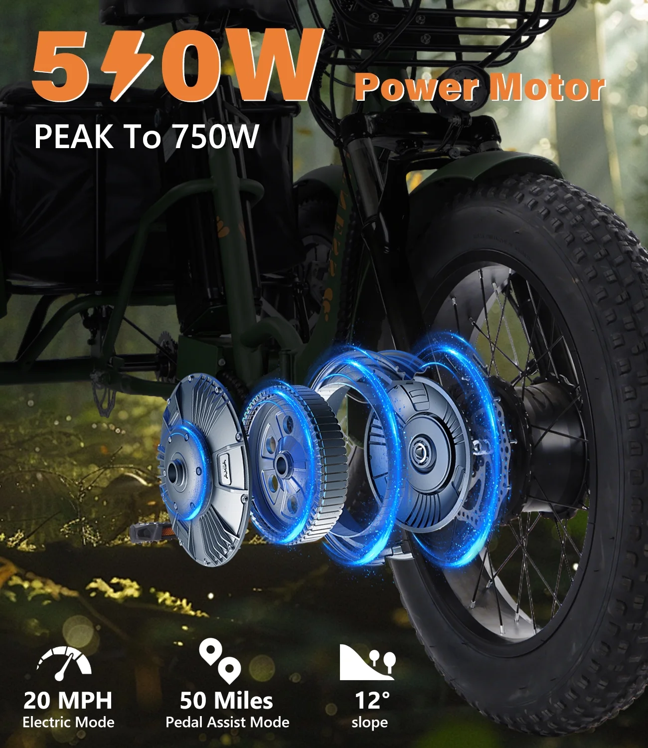 YEBEI Electric Tricycle for Adults Folding E-Trike Motorized Tricycle Electric 3 Wheels Trike Powerful 500W Motor Electric Tricycle 48V15AH Lithium Battery Max 20MPH 20*4.0- Fat Tire Orange - Image 16