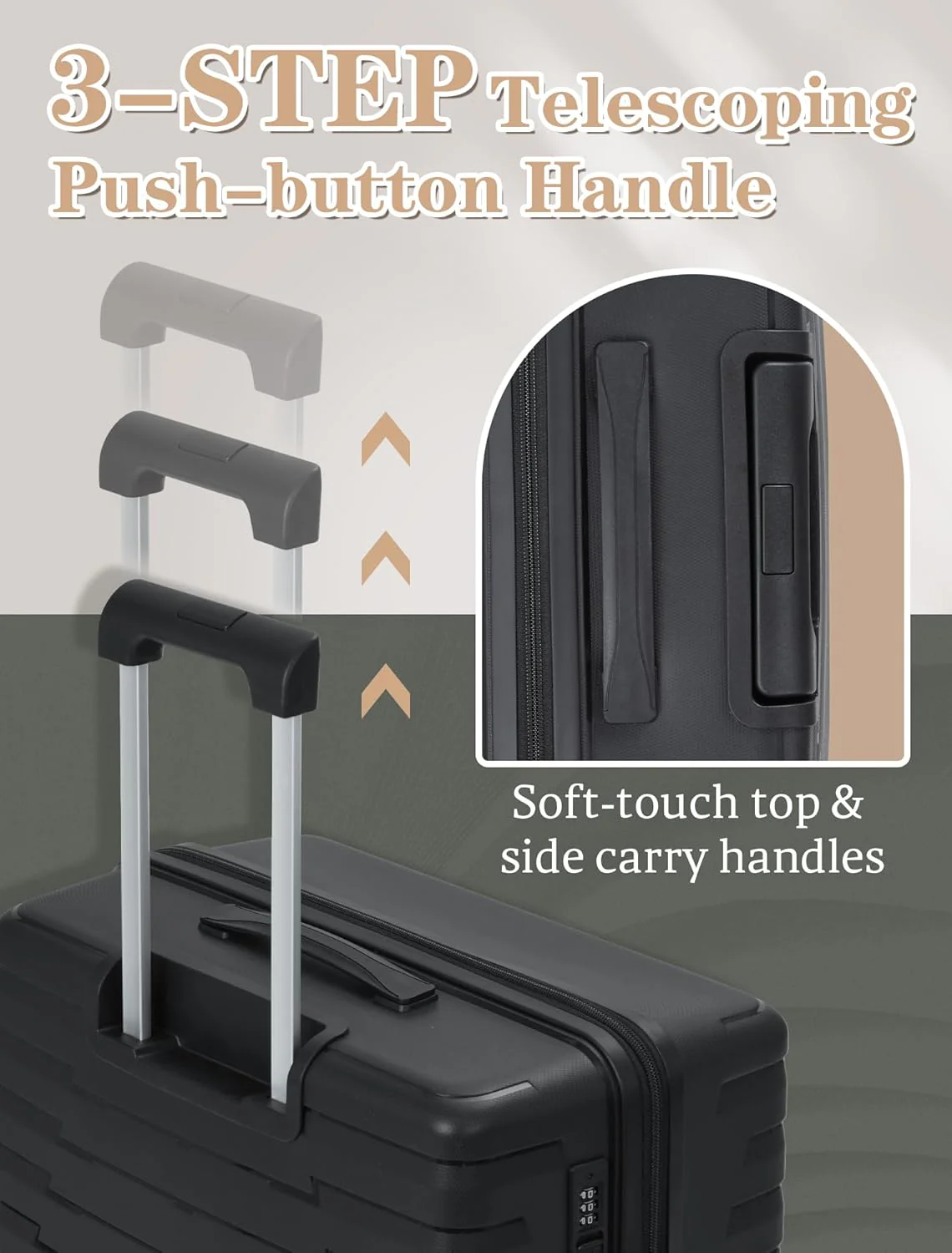 5-piece luggage set with wheels, ABS hardshell suitcase with spinner wheels