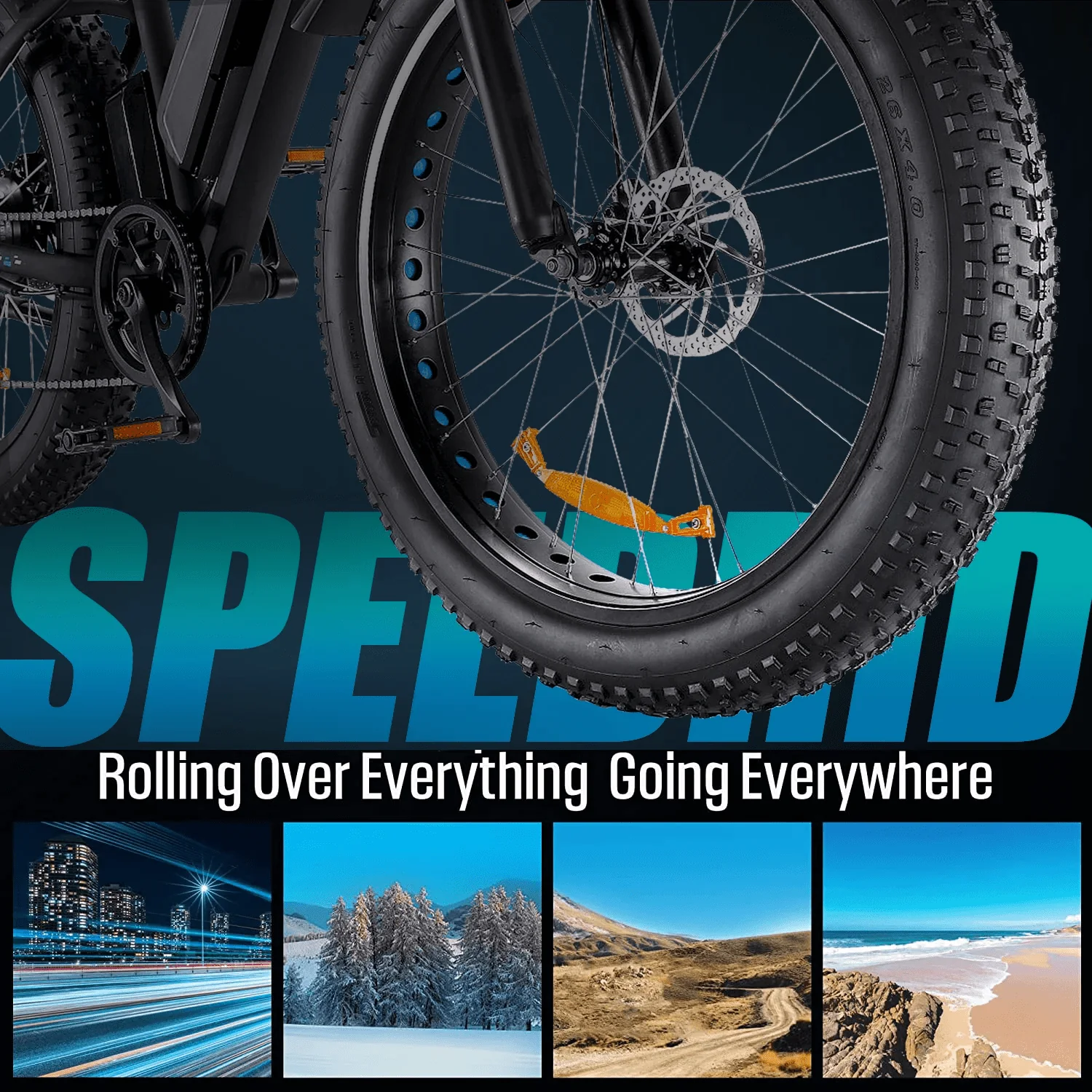 Funcid Electric Bike, 26" 4.0 Fat Tire Electric Bike for Adults 500W Adult Electric Bicycles Electric Mountain Bike w/ 48V 10.4Ah Battery and Lockable Suspension Fork Ebike for Mountain Beach Snow - Image 6