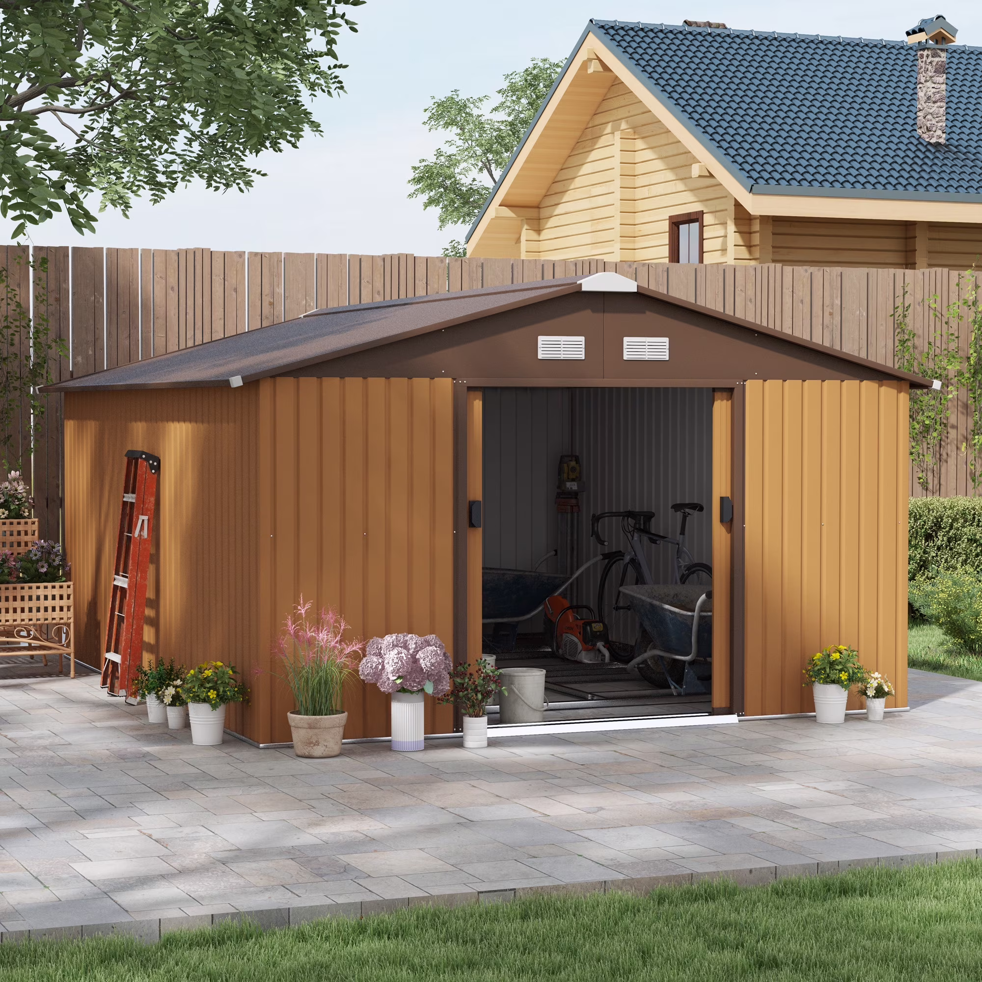 Outsunny 7' x 4' Metal Storage Shed Organizer, Garden Tool House with 4 Vents and 2 Sliding Doors for Backyard, Patio, Garage, Lawn, Dark Gray - Image 6