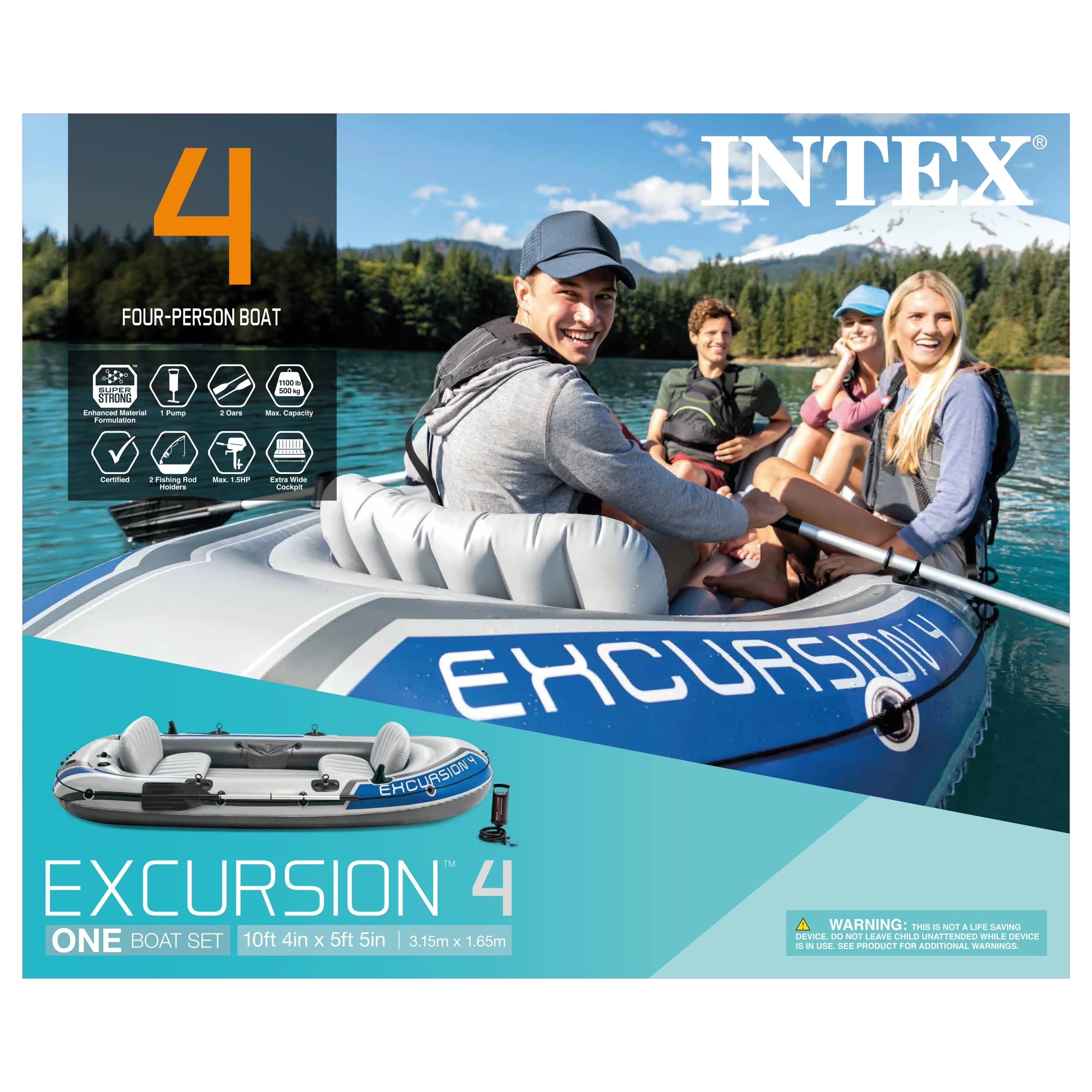 Intex Excursion 4 Person Inflatable Rafting and Fishing Boat Set with 2 Oars - Image 6