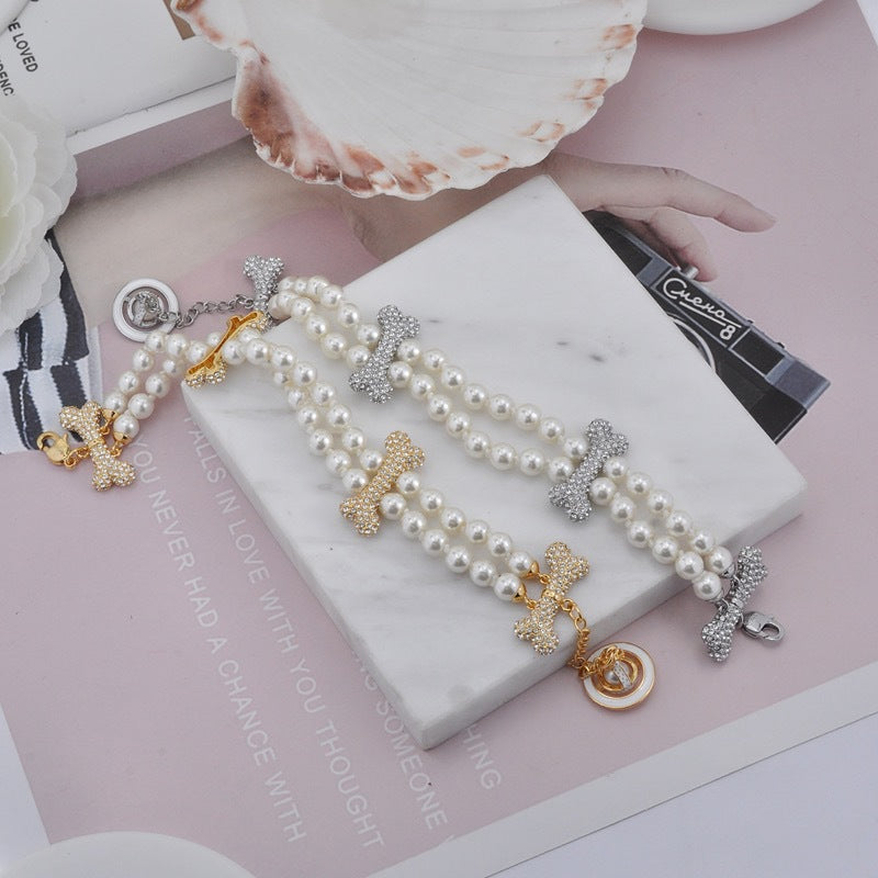 Vivienne Westwood 2 Row Pearl Mixing Bone Bracelet - Original Replica Club