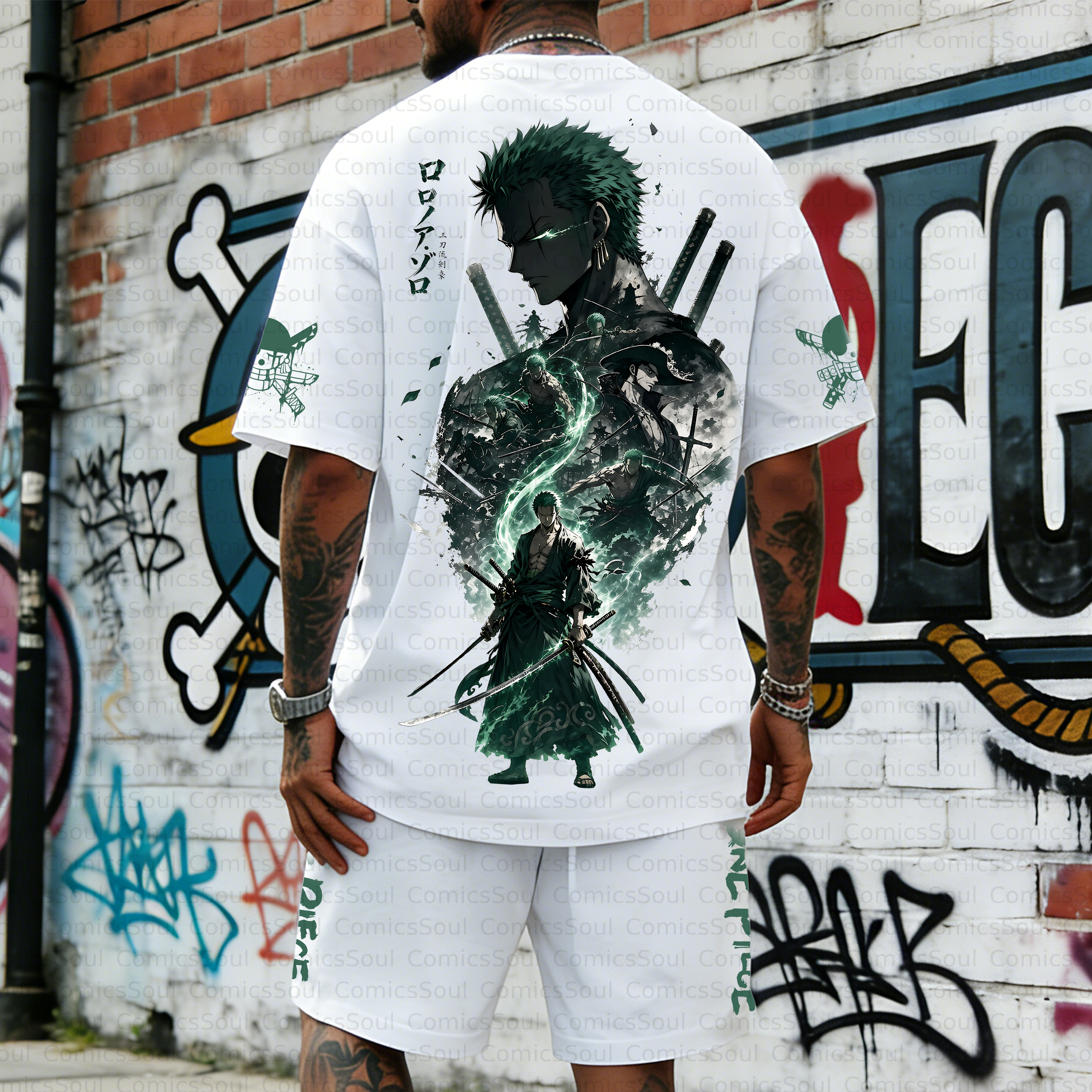 Unisex Anime Inspired Vintage T-shirt& Shorts 2 Pieces Set