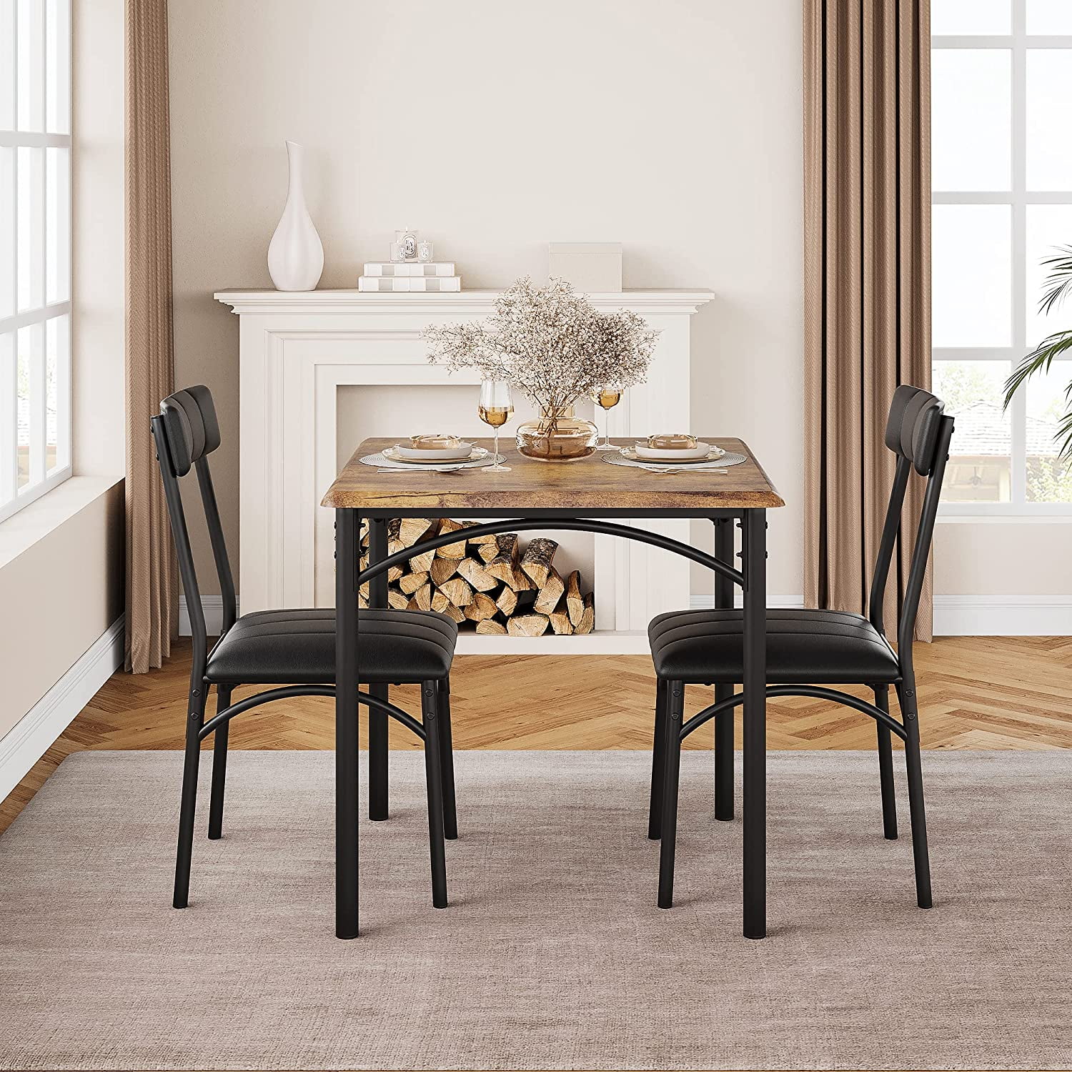 Dining Table Set for 2, Kitchen Table and Chairs for 2 with Upholstered Chairs, 3 Piece Dining Room Table Set, Square Kitchen Table Set for Small Space, Apartment, Studio - Image 10