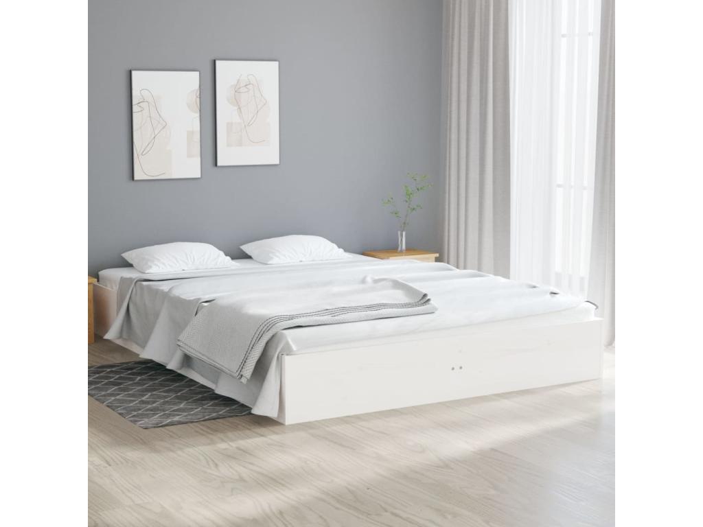 Día y Noche - Día y Noche Estructura de cama doble pequeña madera maciza blanca 120x190cm