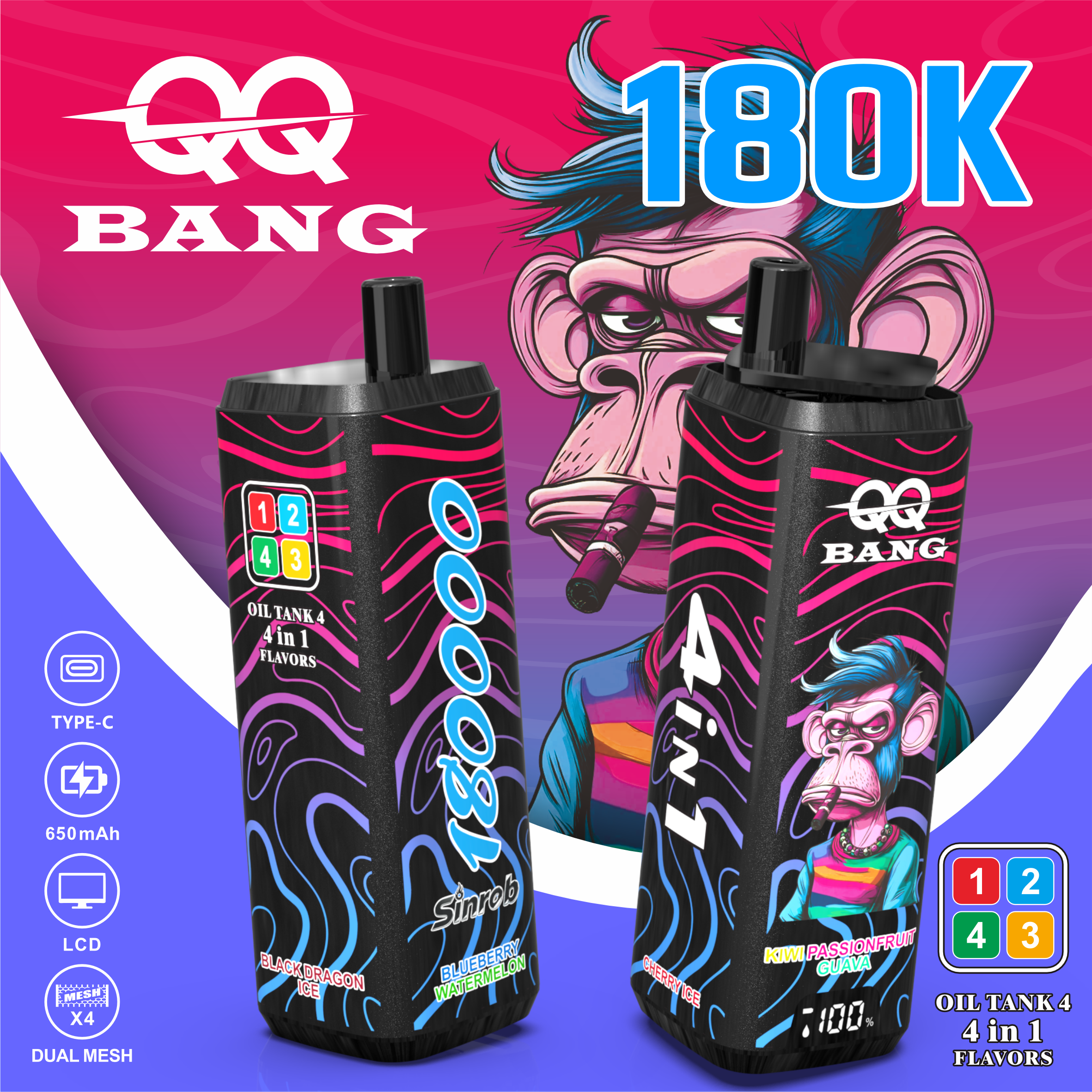 QQBANG 180K-DSK070 | 4-in-1 Disposable Pod