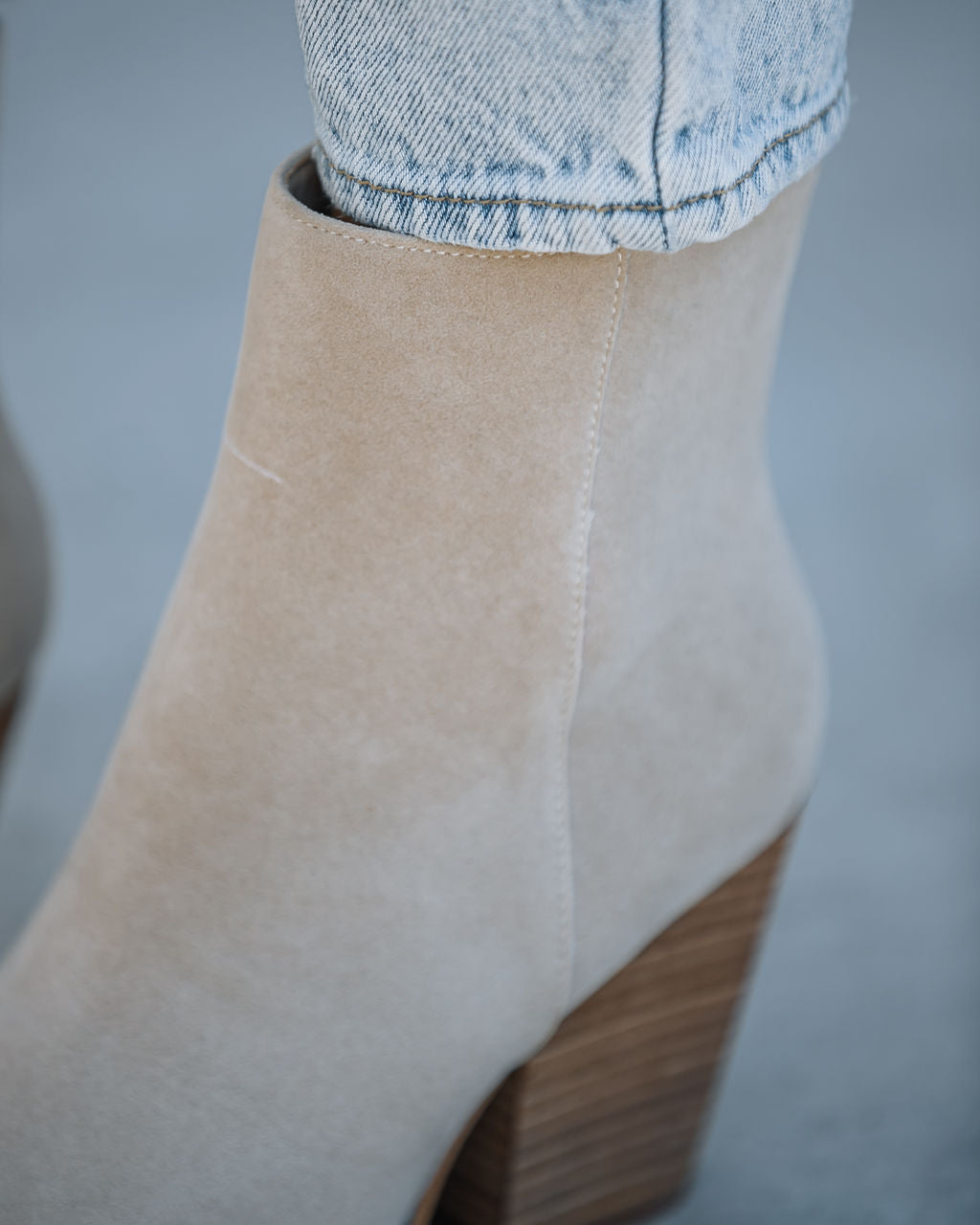 Rowyn Faux Suede Heeled Bootie - Beige - Se7enfashion