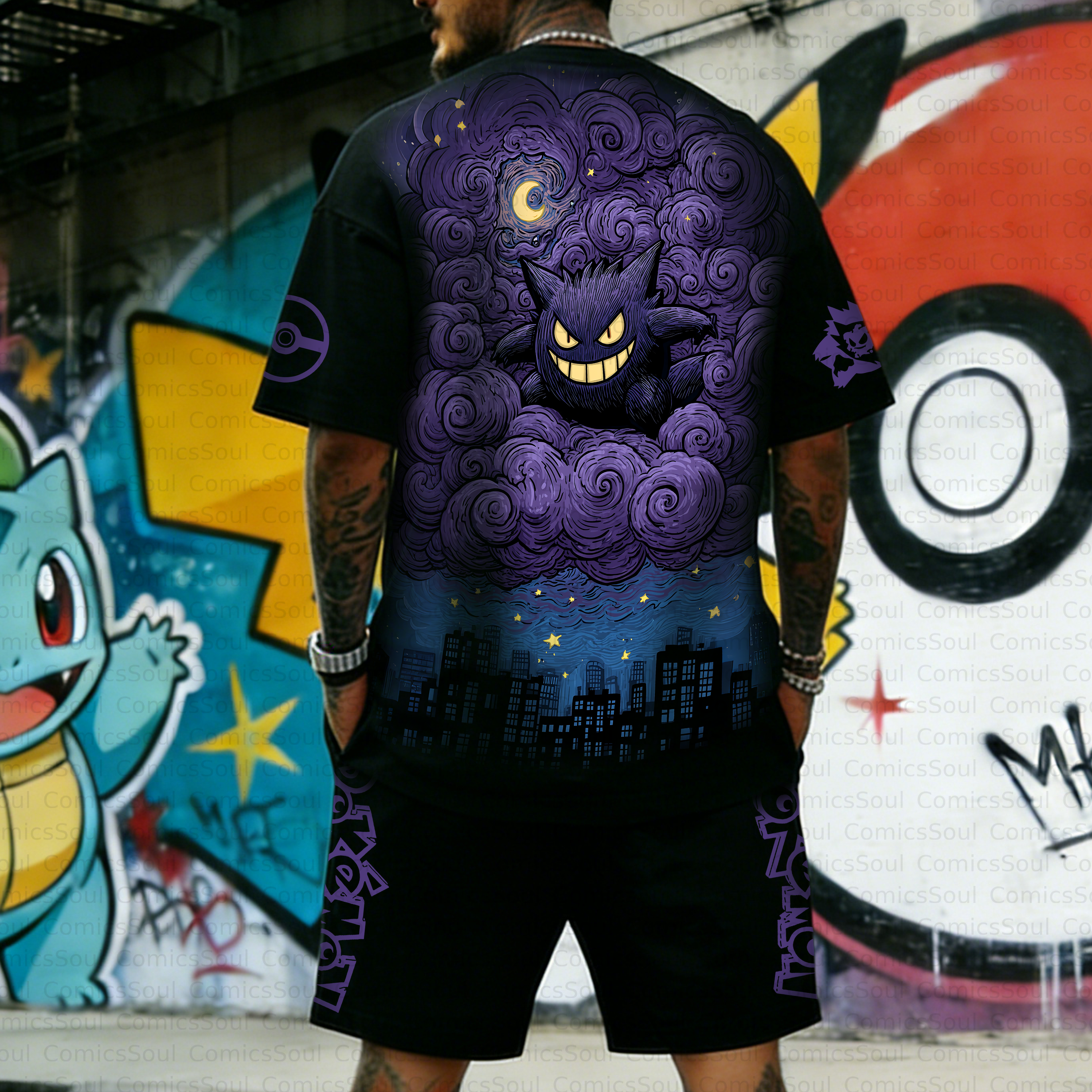 Unisex Anime Inspired Vintage T-shirt& Shorts 2 Pieces Set
