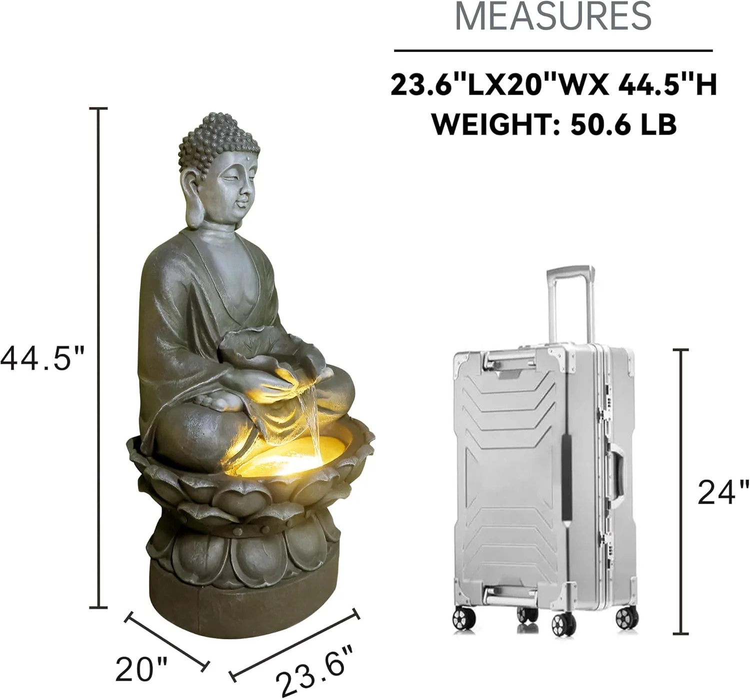 Buddha Water Fountain Outdoor Large Sitting Lotus Base Waterfall Fountains Zen Water Feature Indoor with LED Light for Garden Patio Backyard Deck Lawn Porch Balcony Home 45 inches Gold - Image 9
