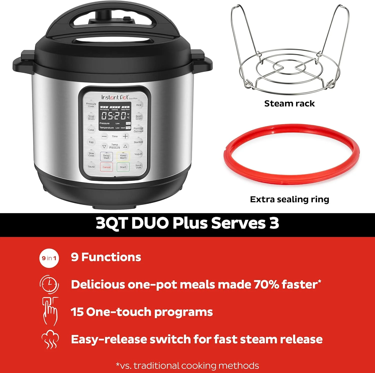 9-in-1 Multicooker, Pressure Cooker, Slow Cook, Rice Maker, Steamer, Sauté, Yogurt, Warmer & Sterilizer, Includes App With Over 800 Recipes, Stainless Steel, 6 Quarts