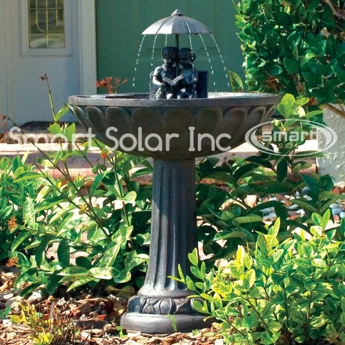 Smart Solar Umbrella Solar Garden Water Fountain, Boy & Girl Reading on Bench - Image 3