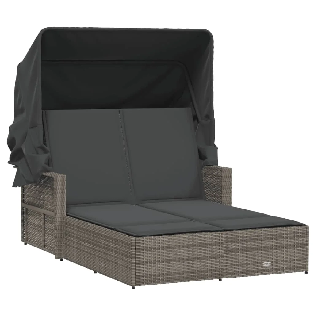 vidaXL Powder Coated Steel Removable Canopy and Cushions Double Sun Lounger, Beige - Image 31
