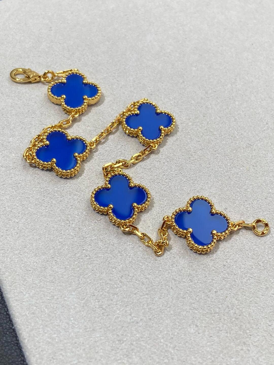 VCA Blue Agate Vintage Alhambra Bracelet 5 Motifs - Original Replica Club
