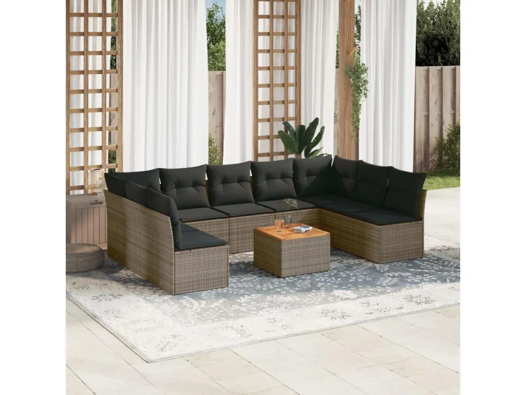 Set de sofás de jardín 10 pzas con cojines ratán sintético gris INJJ97634