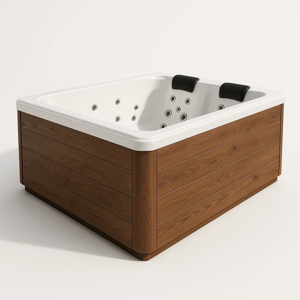 Spas rígidos 200x155x85 cm 2 plazas rectangular blanco/madera qeyIanQ416Ba