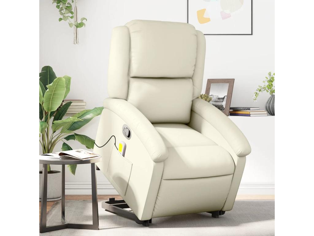 Sillón reclinable de masaje de pie cuero artificial color crema