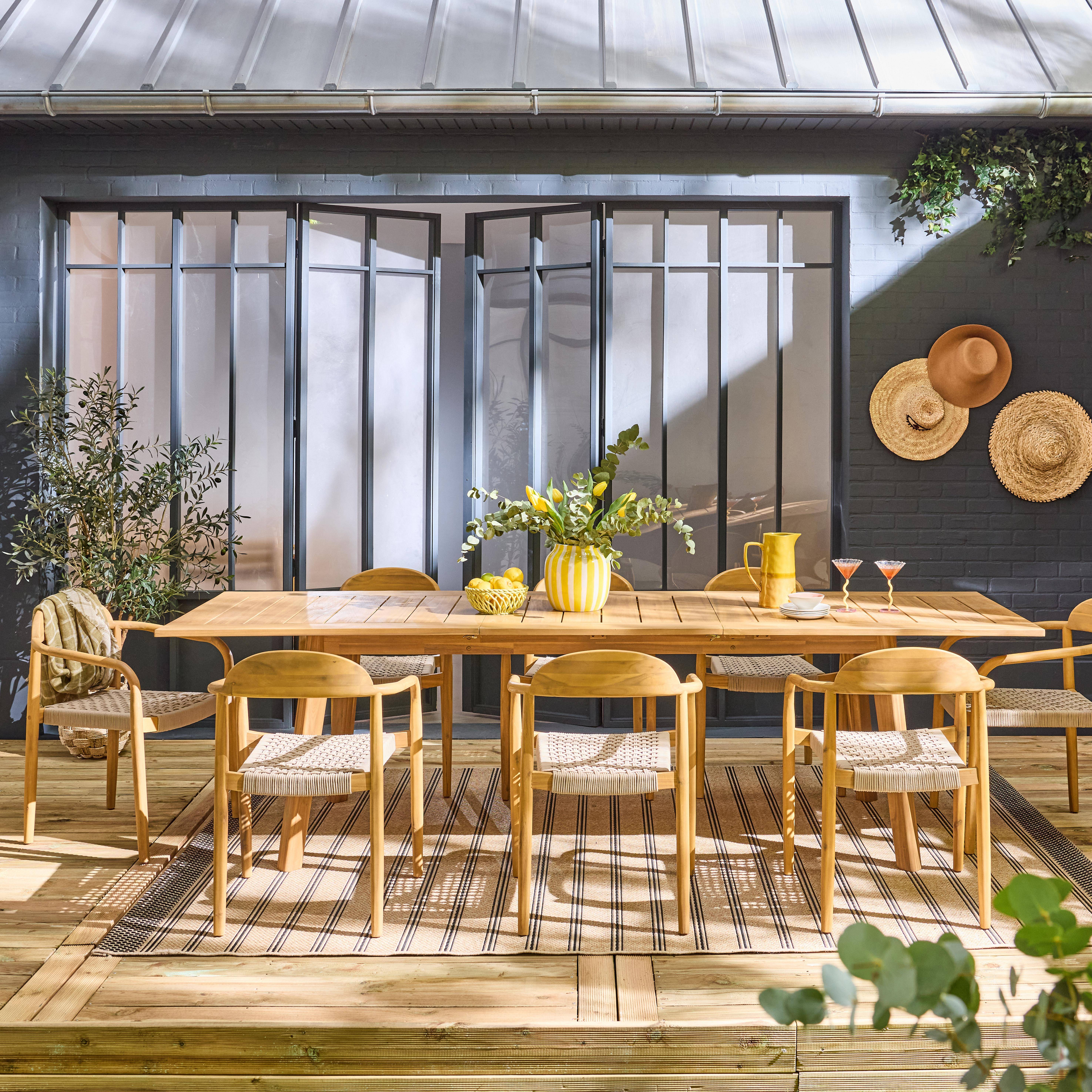 Palena + Cerina - Mesa de jardín de madera de acacia con 8 sillas