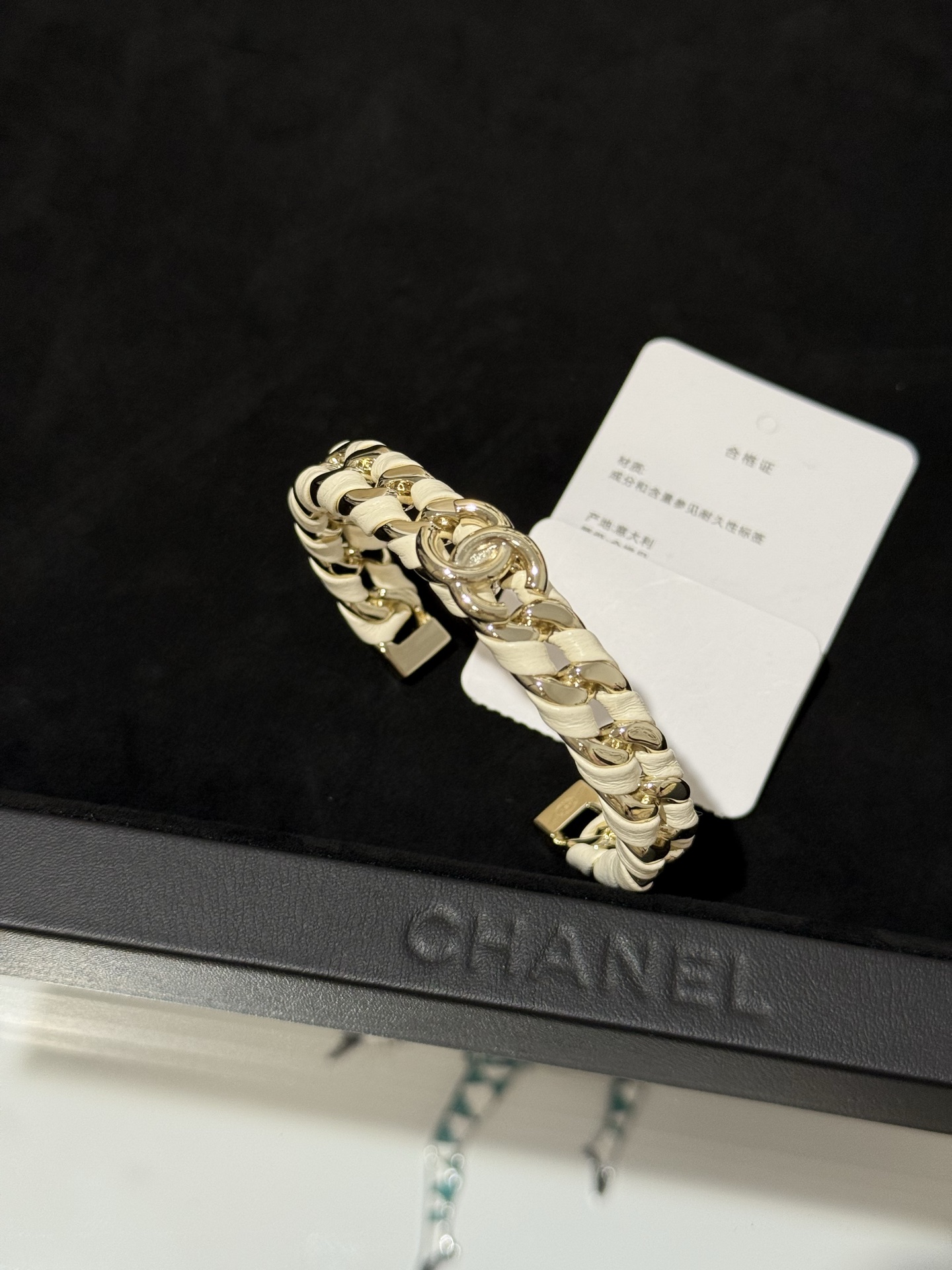 Chanel 26C Leather with Chain Bracelet Cuff Bangle - Original Replica Club