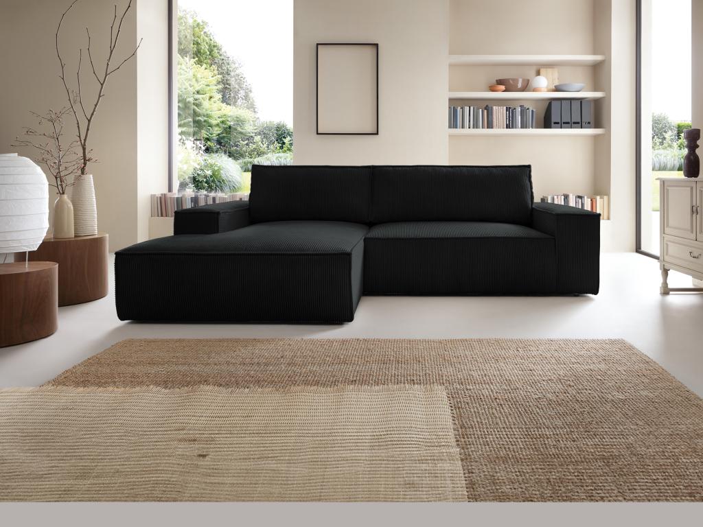 Sofá rinconera izquierdo de terciopelo de algodón negro AMELIA