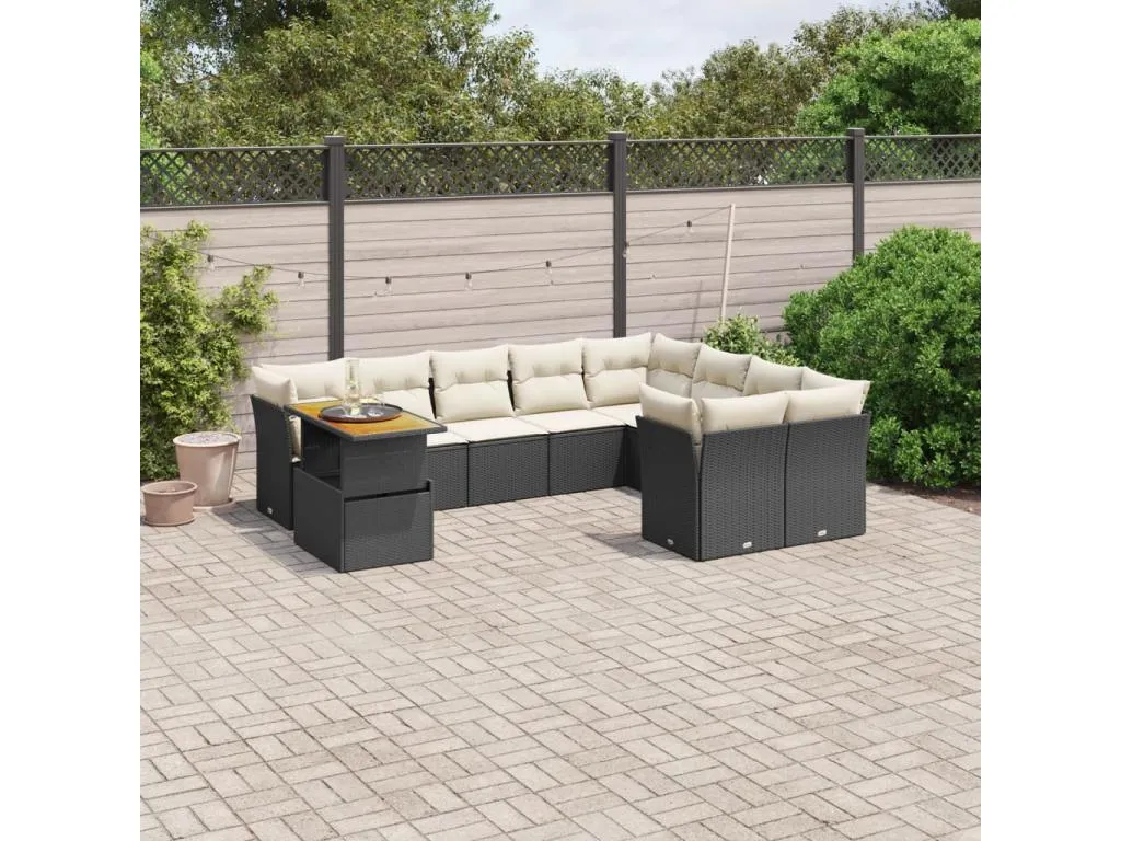 Set de sofás de jardín 10 pzas cojines ratán sintético negro 47491XCPF