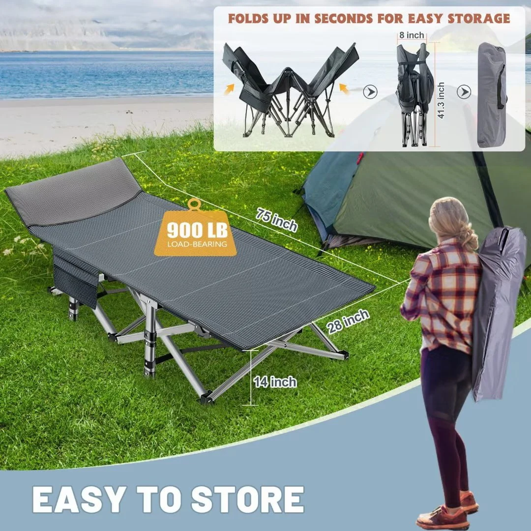 Docred Camping Cot Folding Camping Bed for Adults, Heavy Duty Collapsible Sleeping Bed, Travel Military Portable Cots Bed with Carry Bag & 2-Sided Mattress for Indoor & Outdoor Use - Image 3