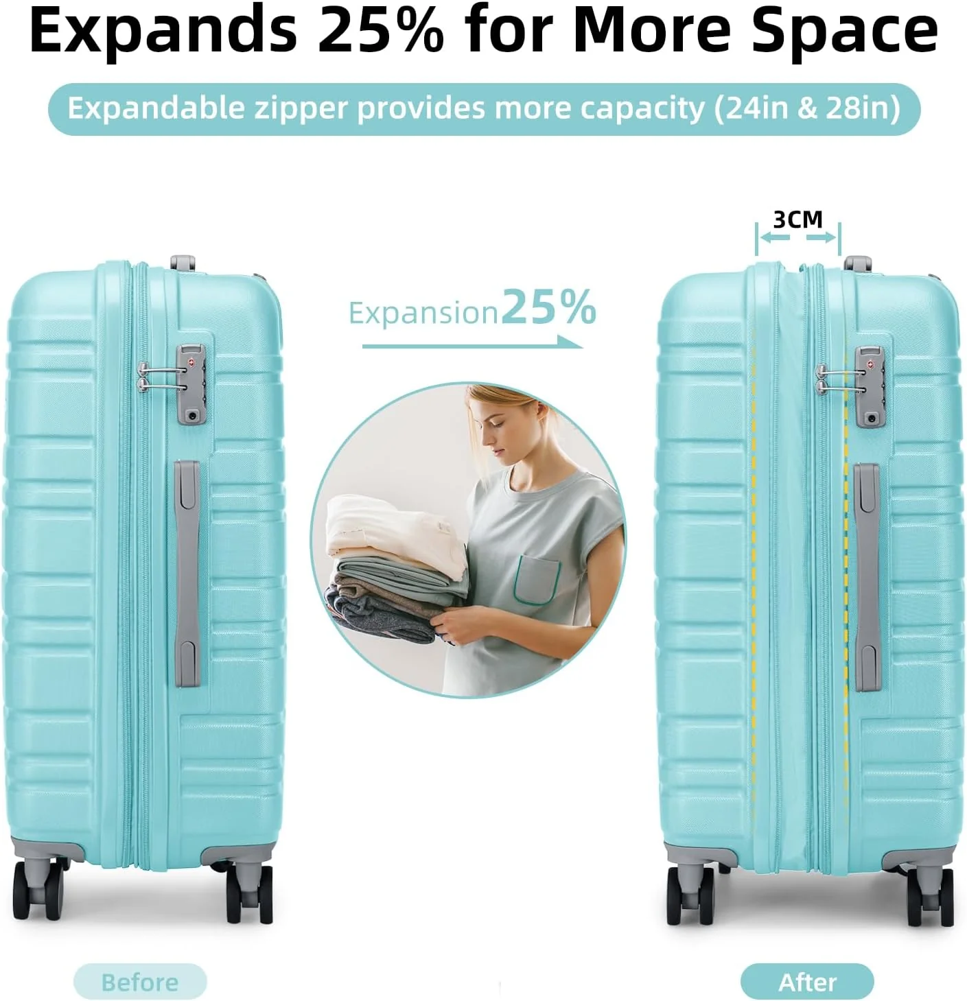 6-piece luggage set, expandable hardshell suitcase set with spinner wheels, lightweight rolling luggage set